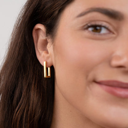Angular Rectangle Gold-Tone Hoop Earrings
