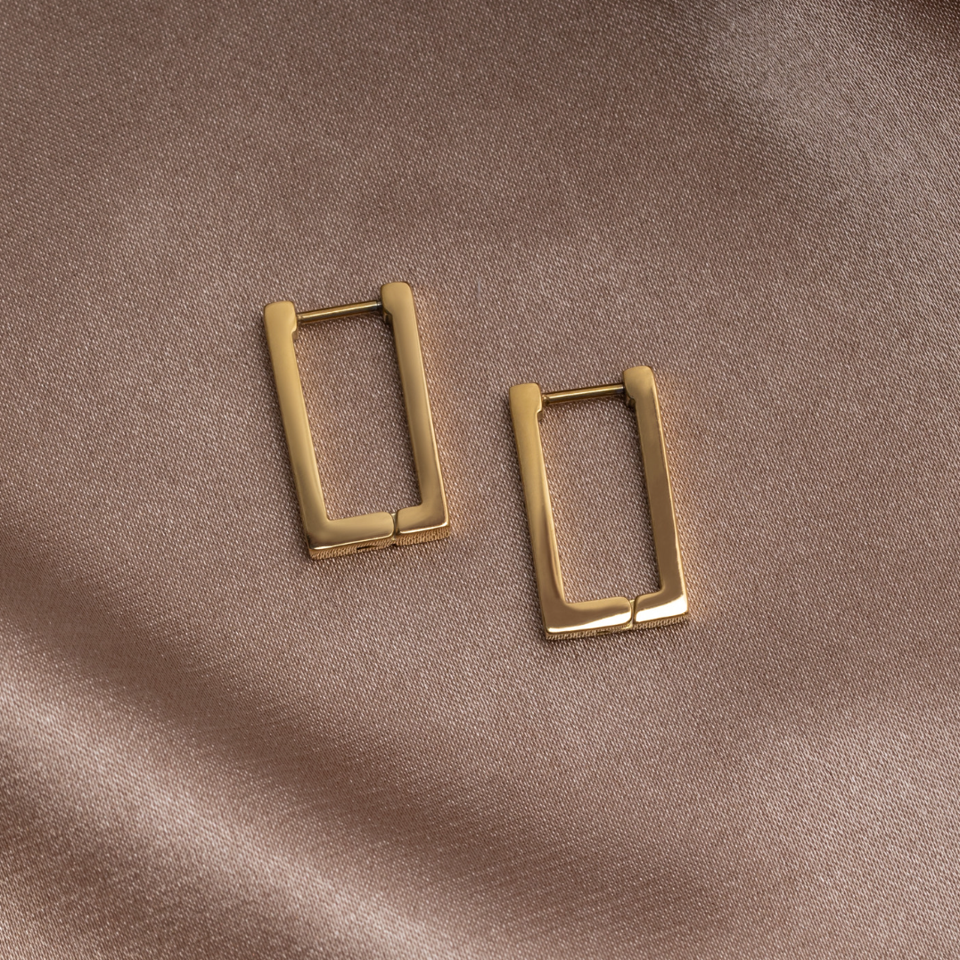 Angular Rectangle Gold-Tone Hoop Earrings