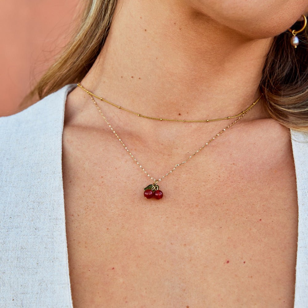 Little Red Cherry Charm Pendant Necklace