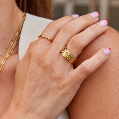 Rene Wide Weighted Gold-Tone Chunky Band Ring