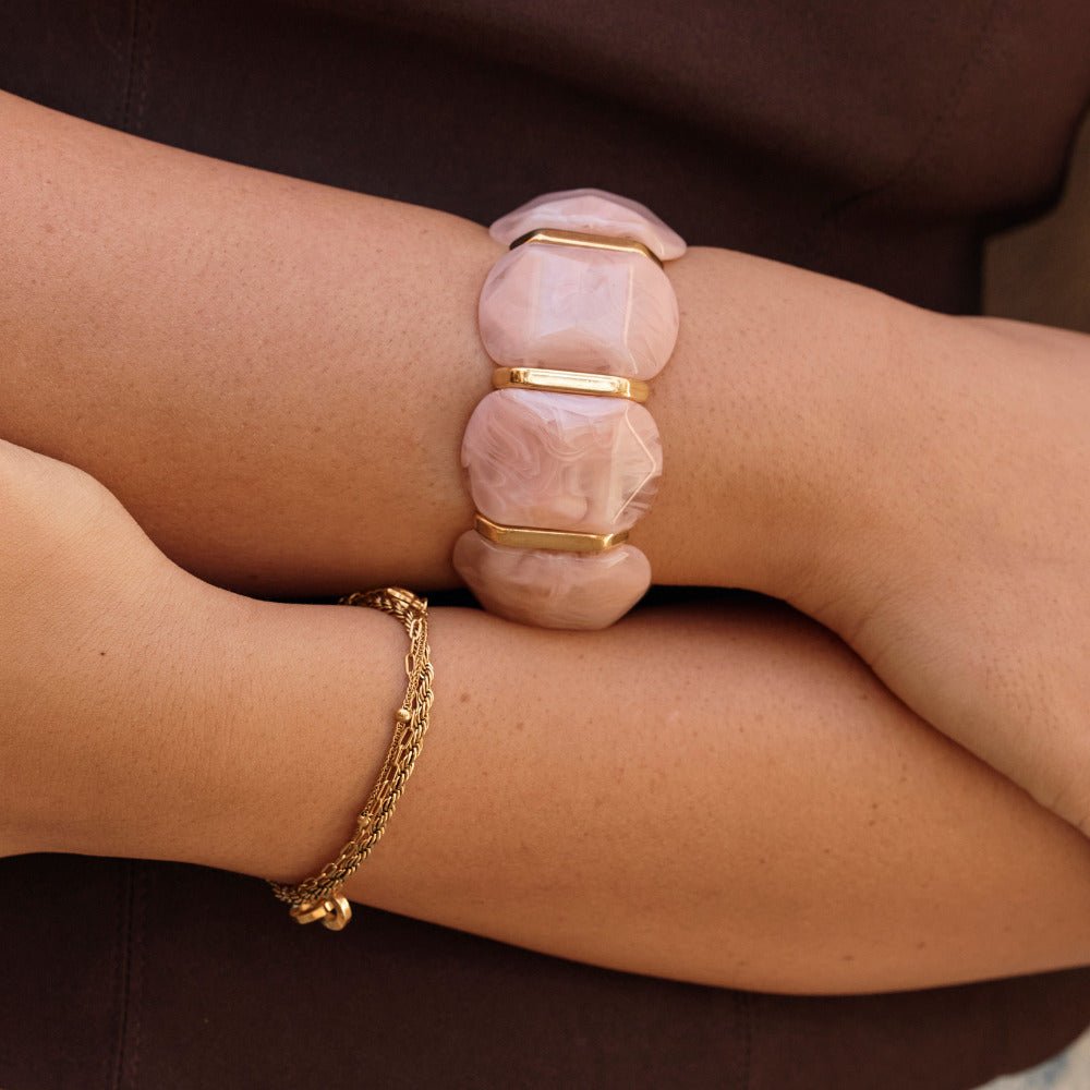 Pale Pink Stone Beaded Stretch Bracelet