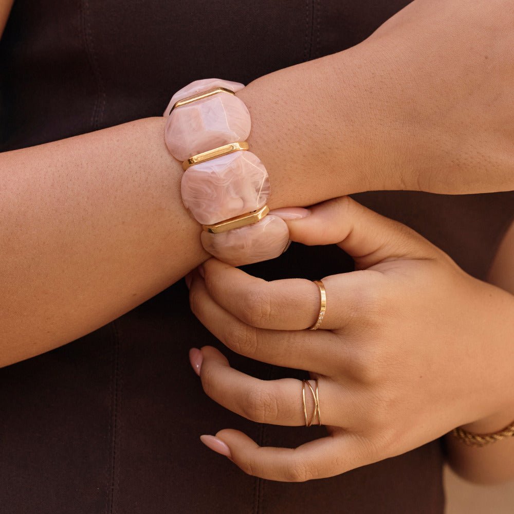 Pale Pink Stone Beaded Stretch Bracelet