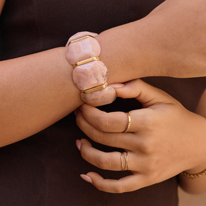 Pale Pink Stone Beaded Stretch Bracelet