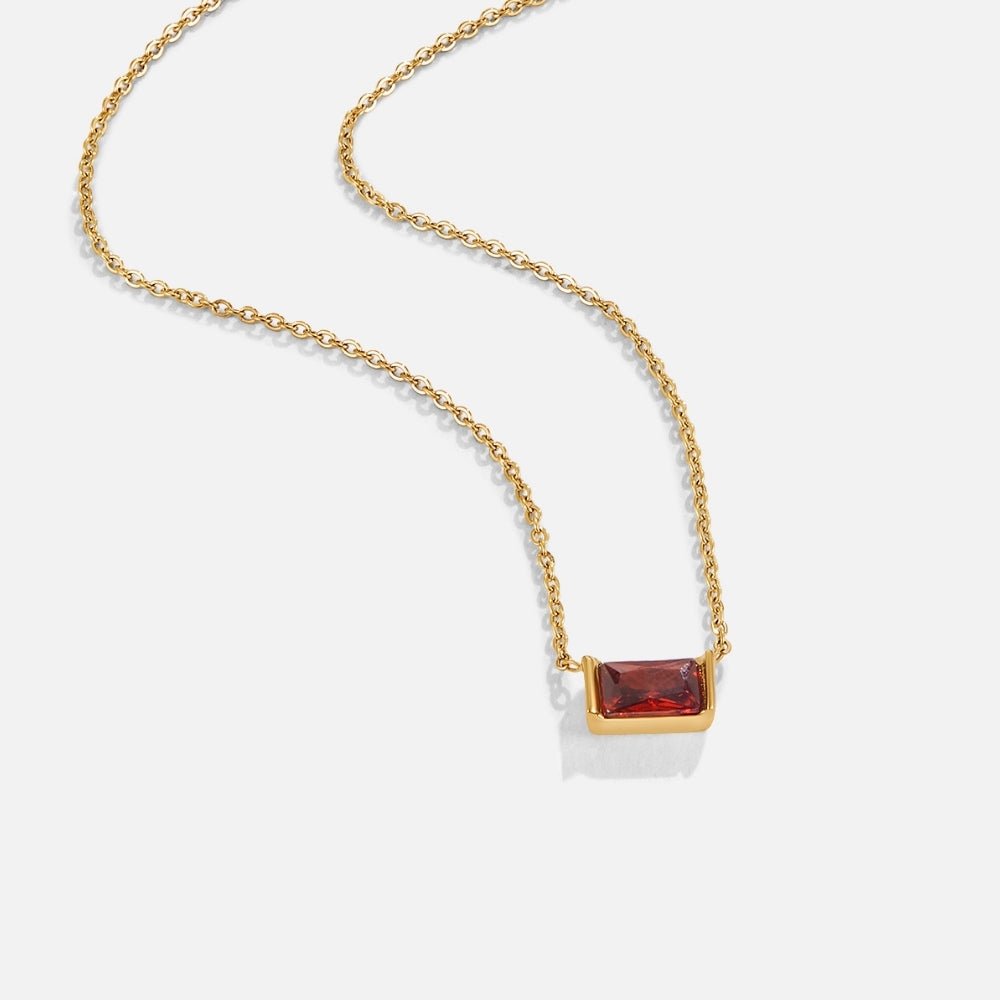 Ruby Red Baguette Cut Crystal Line Necklace