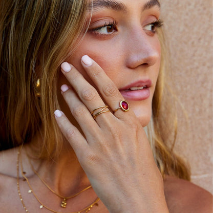 Warm Ruby Red Crystal Gold-Tone Band Ring