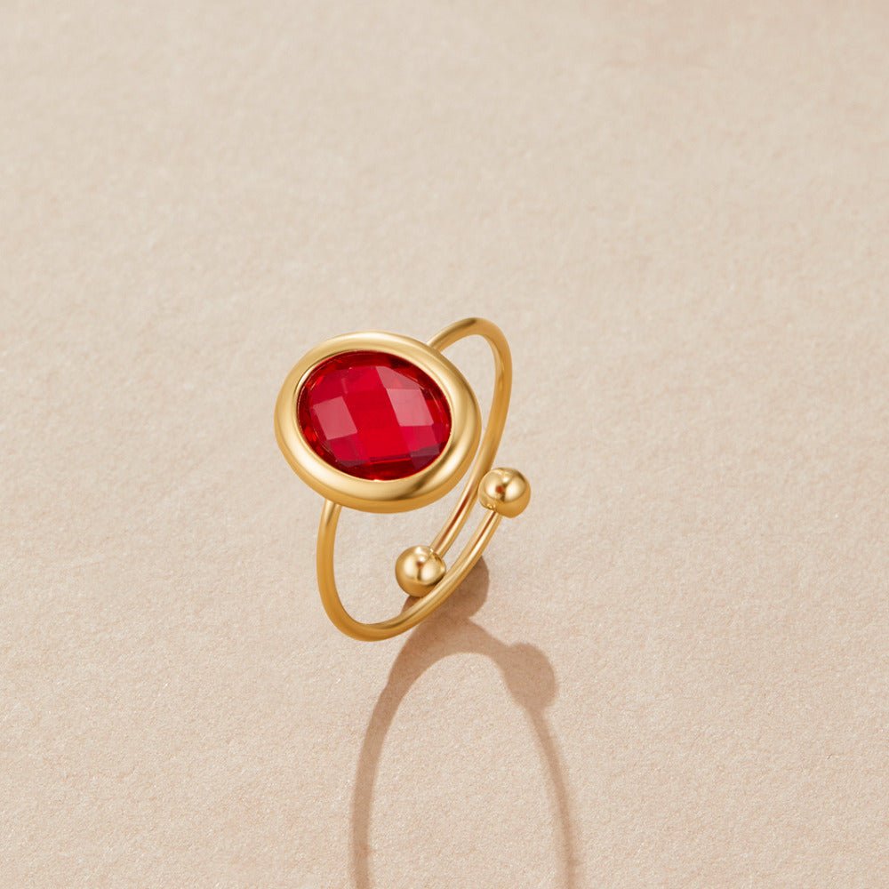 Warm Ruby Red Crystal Gold-Tone Band Ring