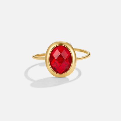 Warm Ruby Red Crystal Gold-Tone Band Ring
