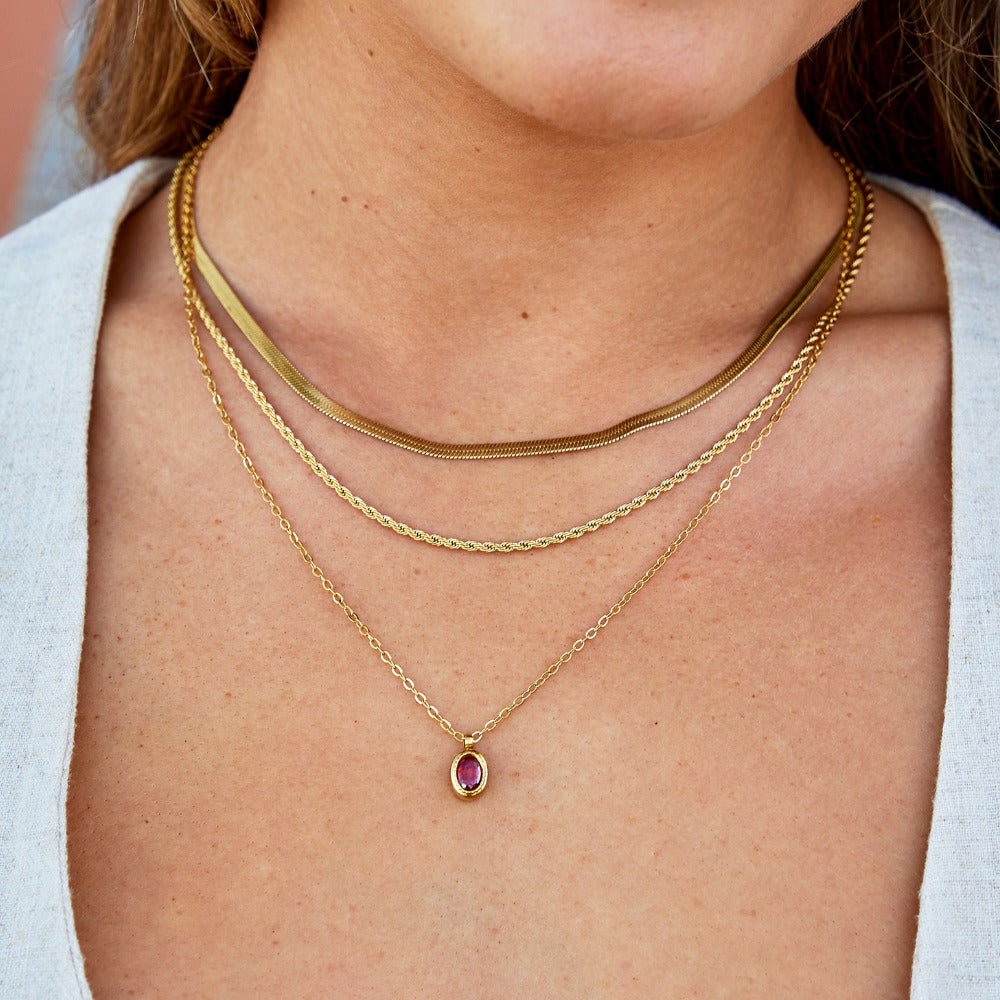 Ruby Red Crystal Solitaire Pendant Necklace