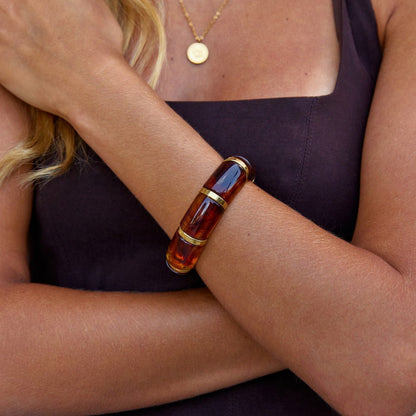 Sabina Warm Amber Brown Marbled Bead Bracelet
