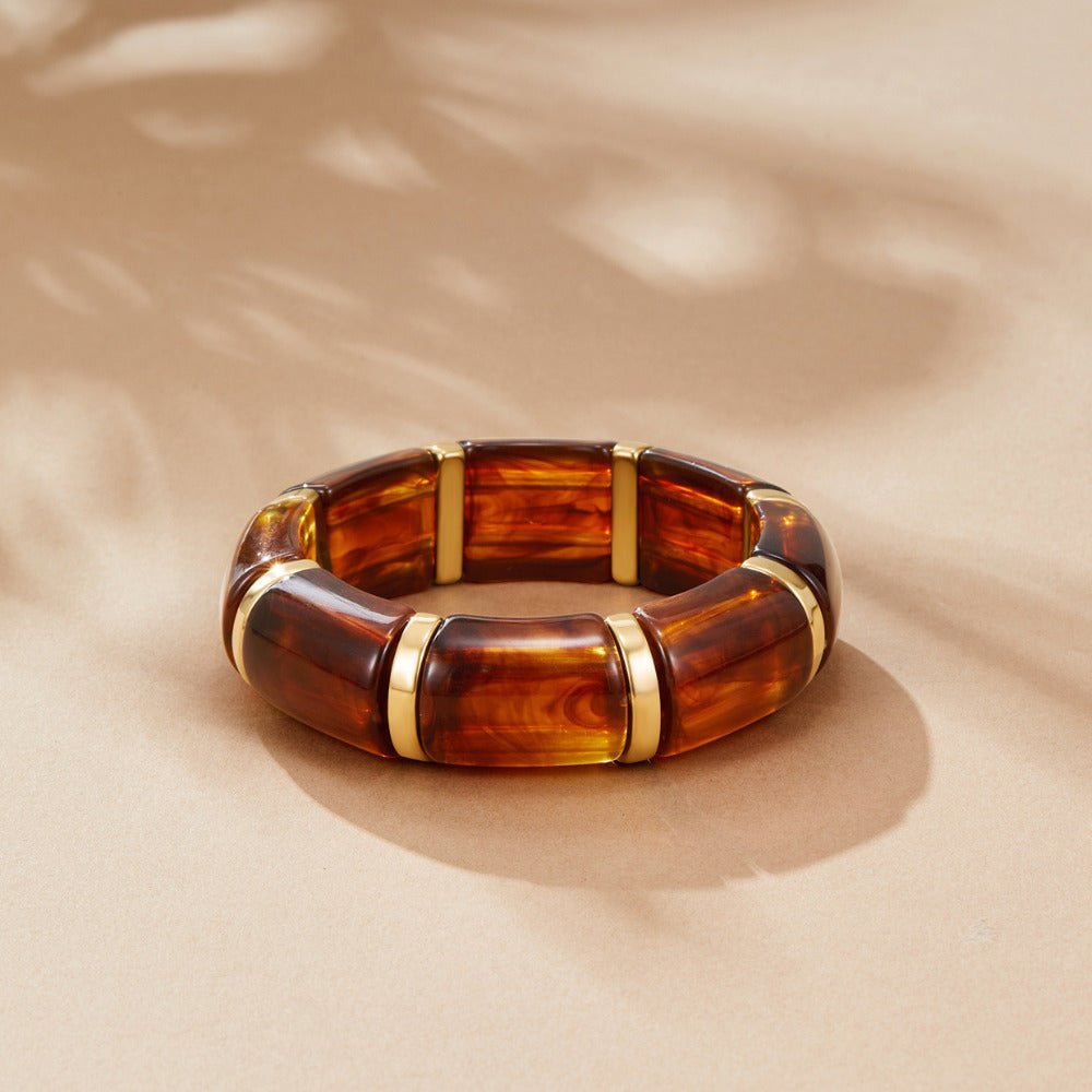 Sabina Warm Amber Brown Marbled Bead Bracelet