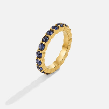 Sapphire Blue Crystal Gold-Tone Solitaire Ring