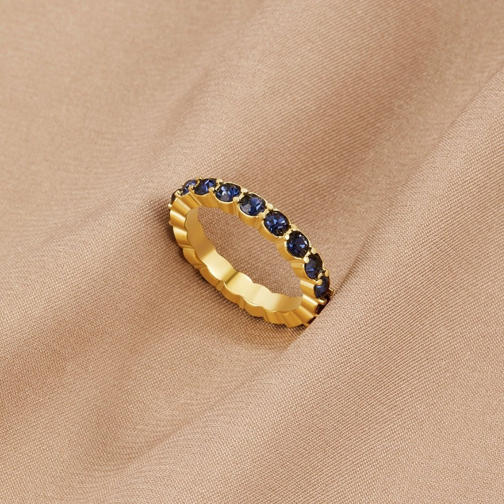 Sapphire Blue Crystal Gold-Tone Solitaire Ring