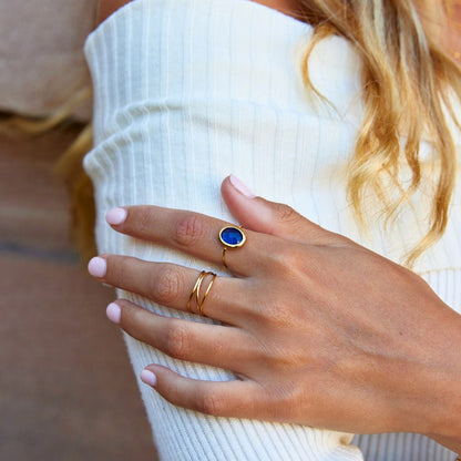 Cornflower Blue Crystal Gold-Tone Band Ring