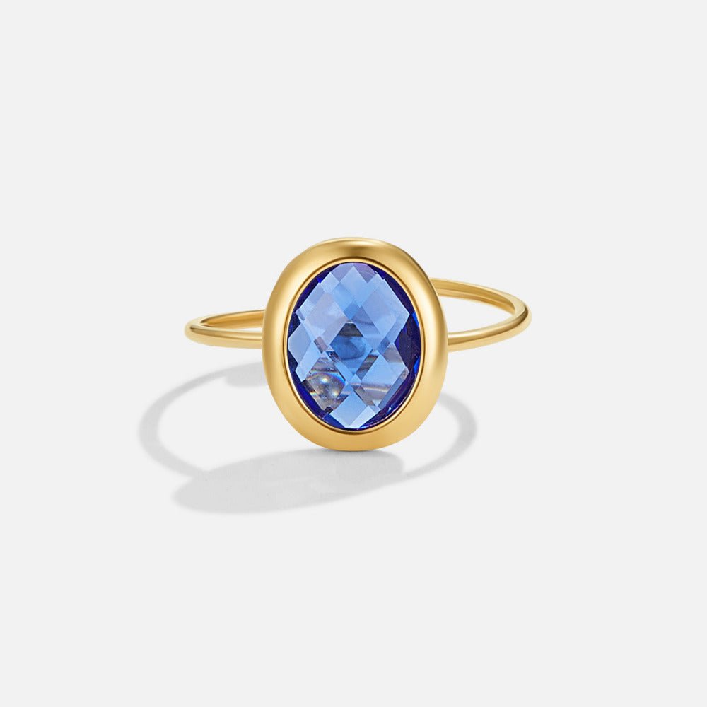 Cornflower Blue Crystal Gold-Tone Band Ring