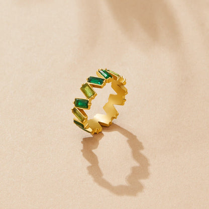 Sapphire Blue Baguette Crystal Row Band Ring