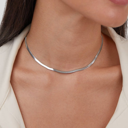 Sarya Flat Snake Chain Silver-Tone Necklace