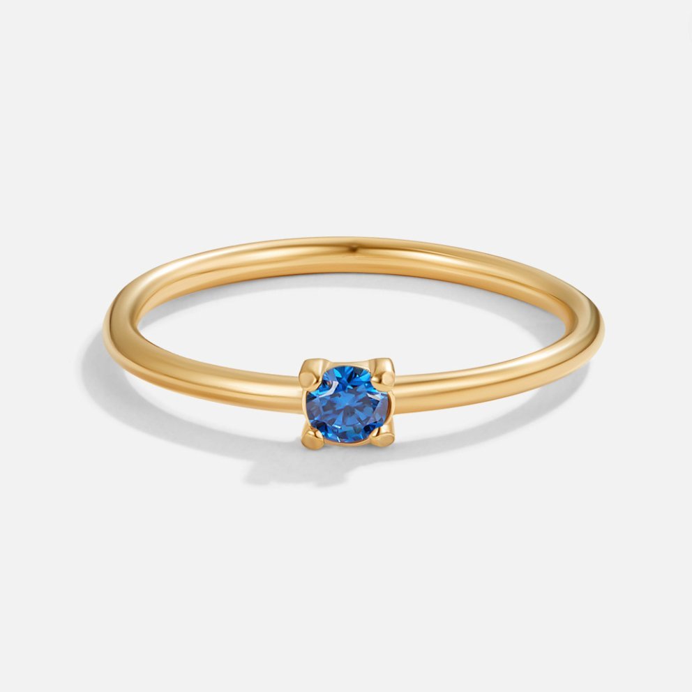 September Birth Month Blue Stone Gold-Tone Ring