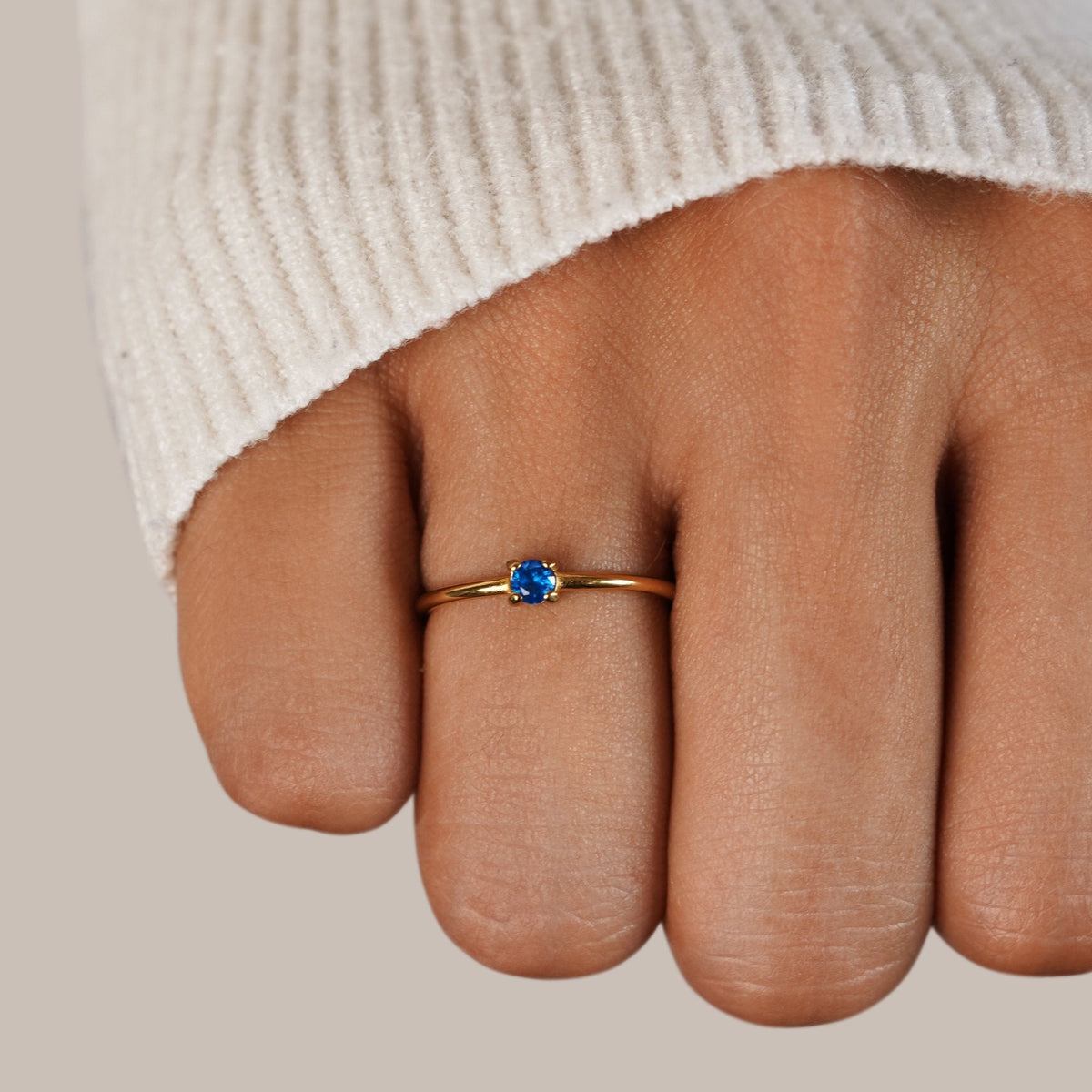 September Birth Month Blue Stone Gold-Tone Ring