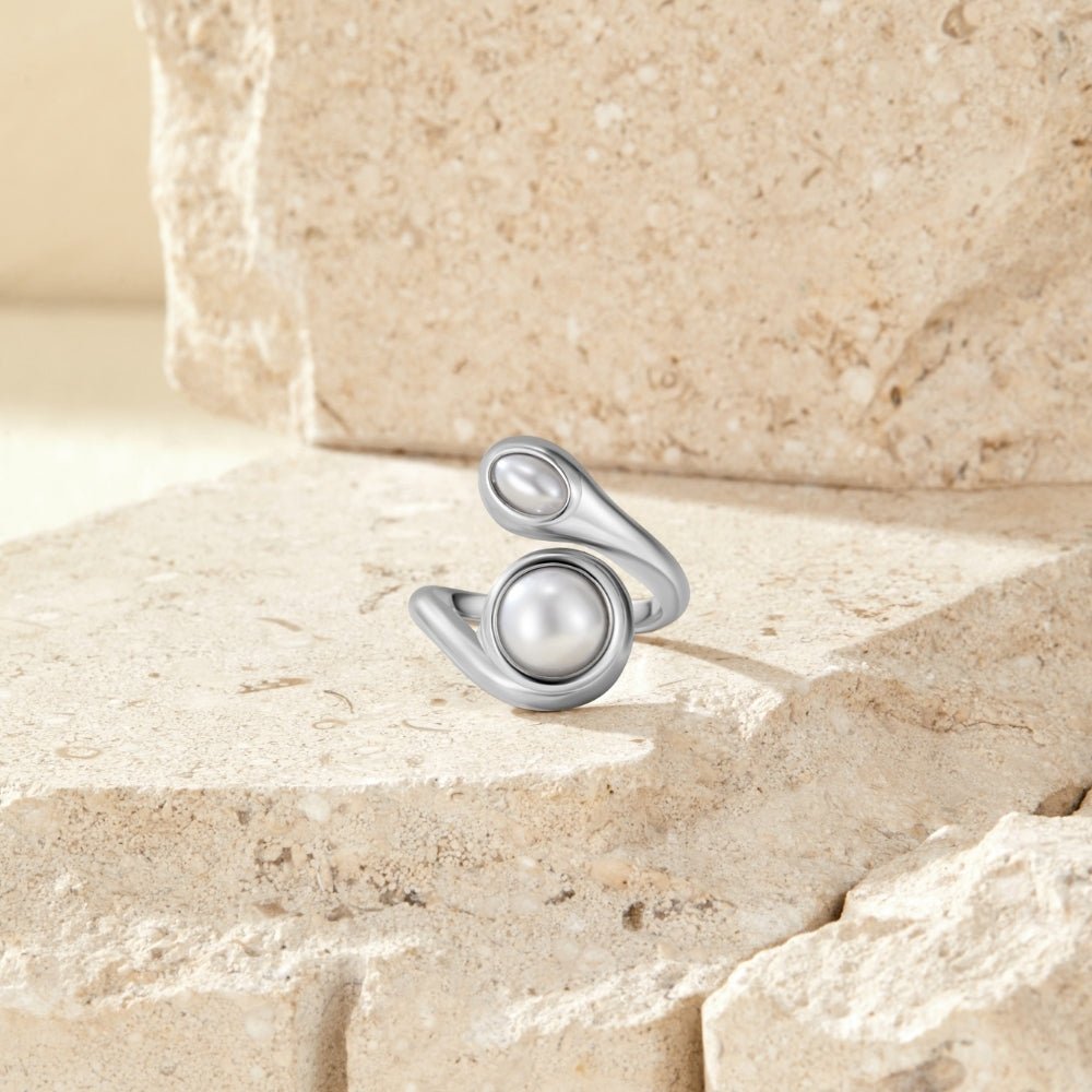 Amara Single Pearl Silver-Tone Open Wrap Ring