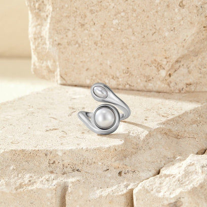 Amara Single Pearl Silver-Tone Open Wrap Ring