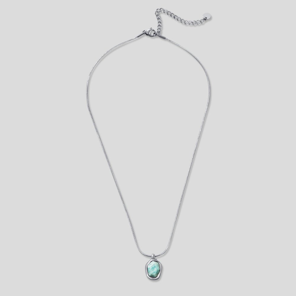 Cool Blue Stone Silver-Tone Pendant Necklace