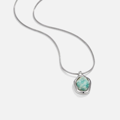 Cool Blue Stone Silver-Tone Pendant Necklace
