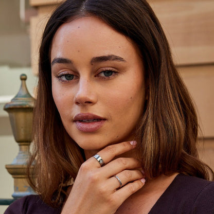 Clover Charm Crystal Silver-Tone Band Ring
