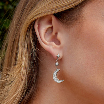 Crystal Moon and Star Silver-Tone Earrings