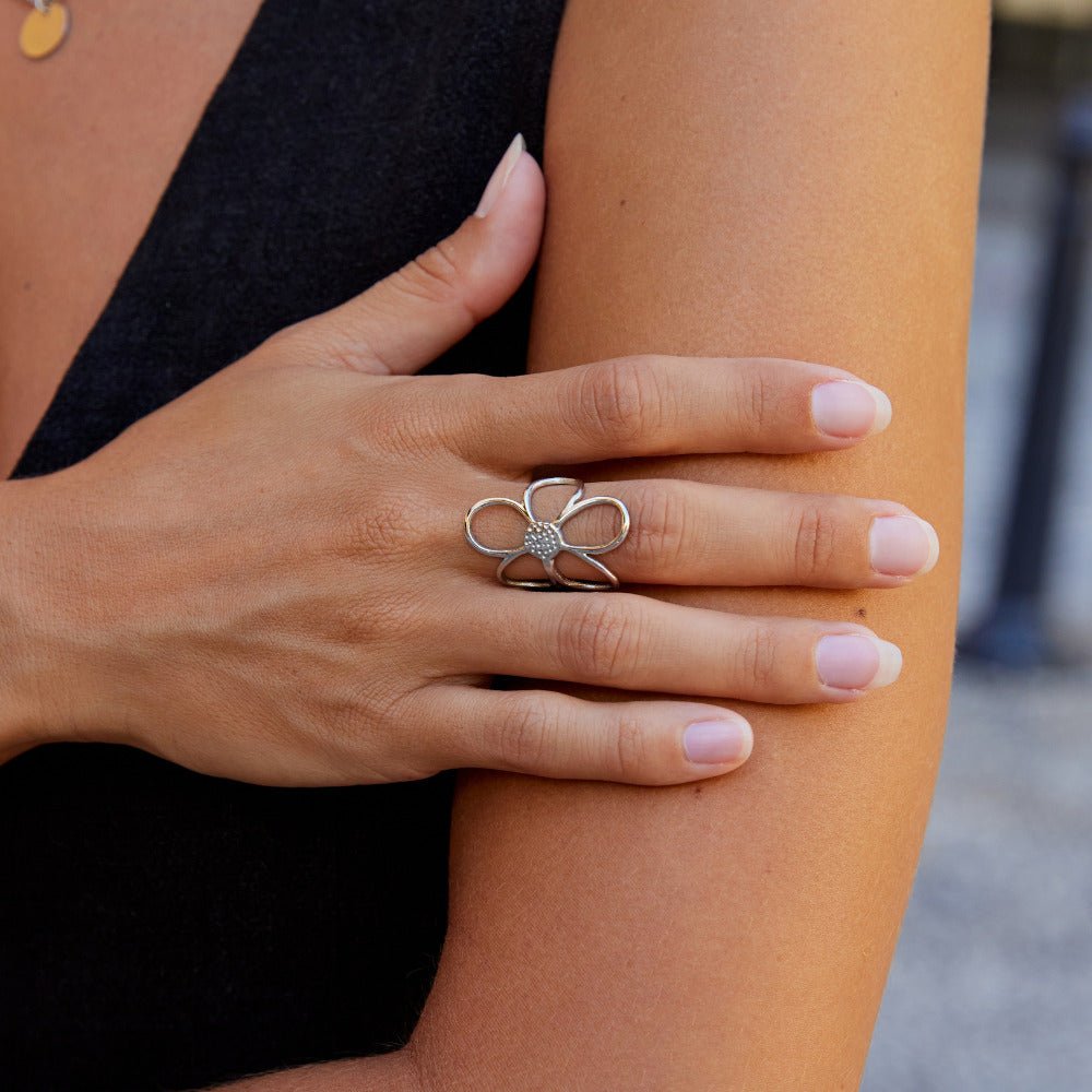 Daisy Petal Silver-Tone Slim Everyday Ring