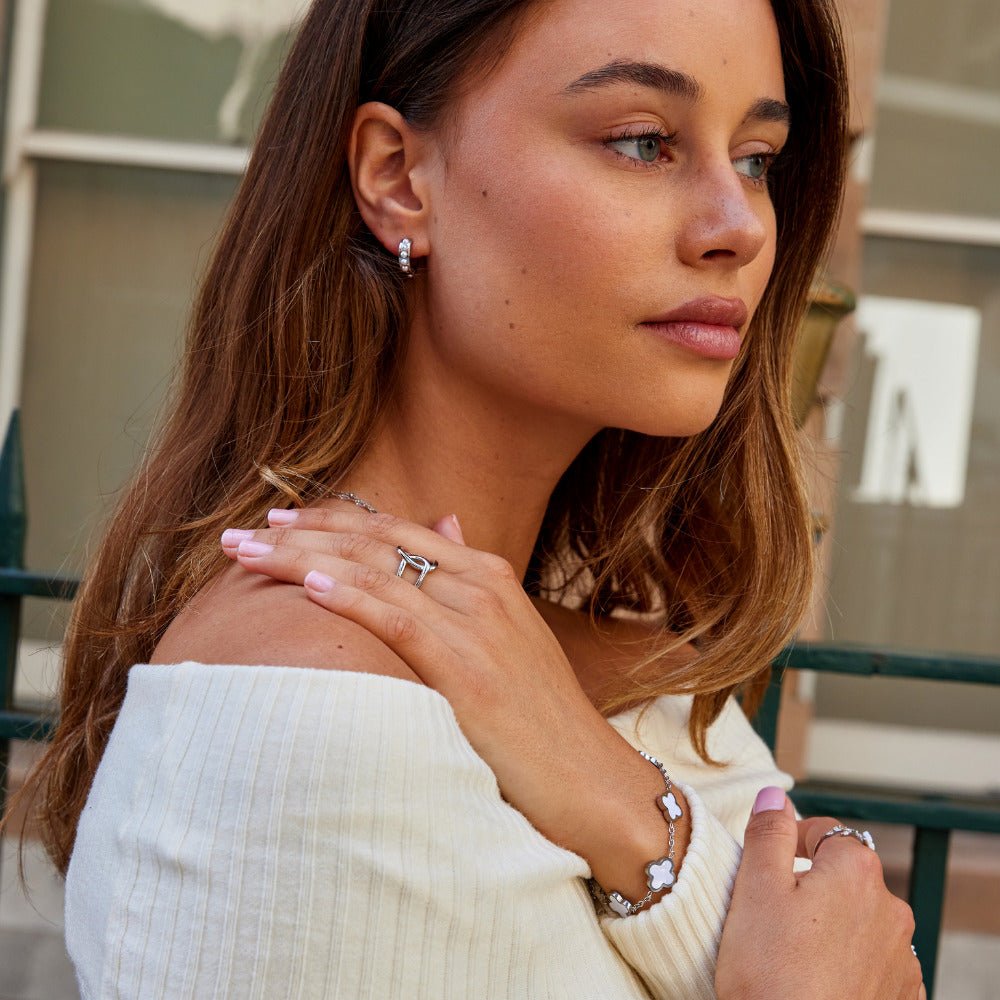 Eula Cool Silver-Tone Pearl Drop Hoop Earrings