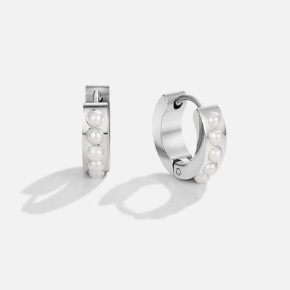 Eula Cool Silver-Tone Pearl Drop Hoop Earrings