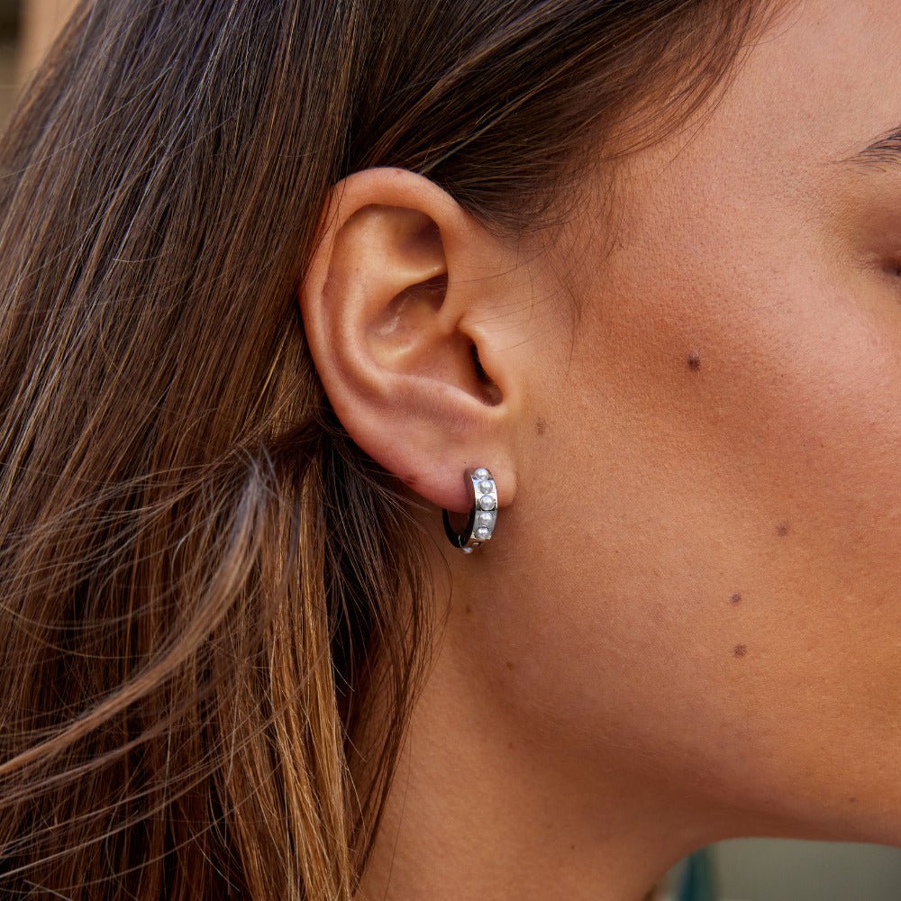 Eula Cool Silver-Tone Pearl Drop Hoop Earrings