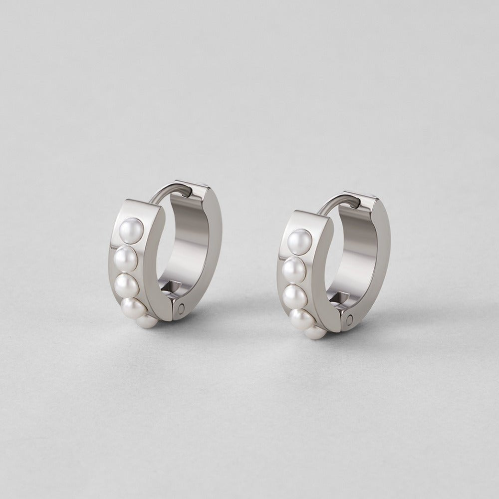 Eula Cool Silver-Tone Pearl Drop Hoop Earrings