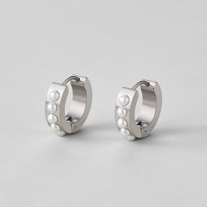 Eula Cool Silver-Tone Pearl Drop Hoop Earrings