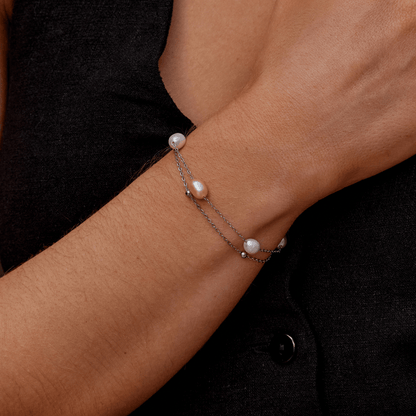Multi-Strand Silver-Tone Pearl Bracelet