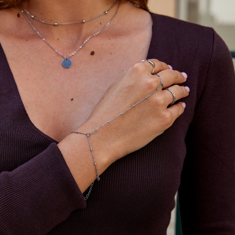 Draped Silver-Tone Hand Chain Bracelet