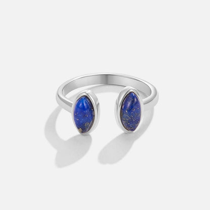 Deep Blue Silver-Tone Open Wrap Band Ring