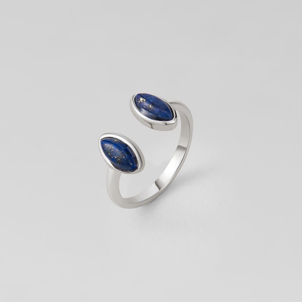 Deep Blue Silver-Tone Open Wrap Band Ring