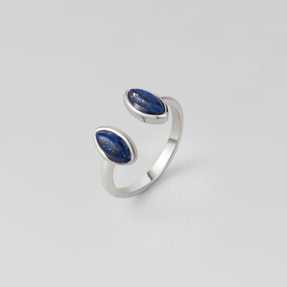 Deep Blue Silver-Tone Open Wrap Band Ring