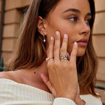 Trailing Leaf Silver-Tone Slim Band Ring