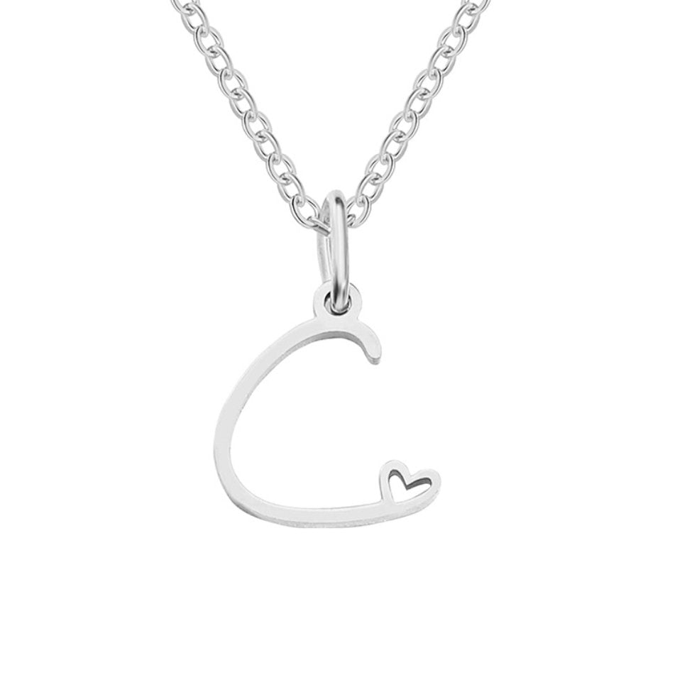 Initial Heart Charm Silver-Tone Necklace
