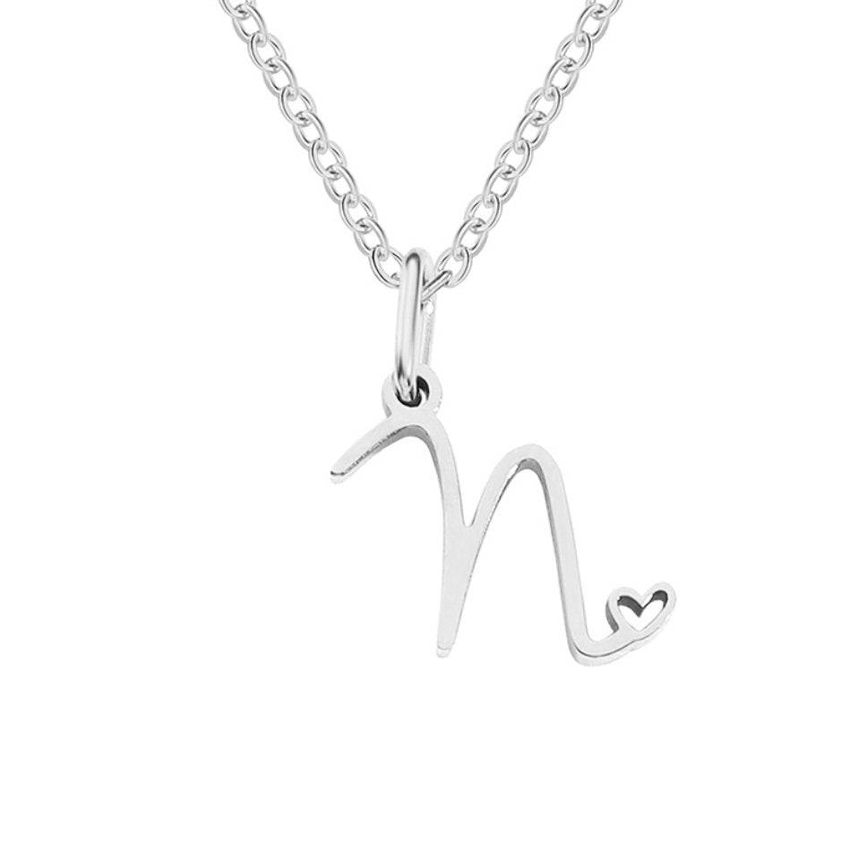 Initial Heart Charm Silver-Tone Necklace