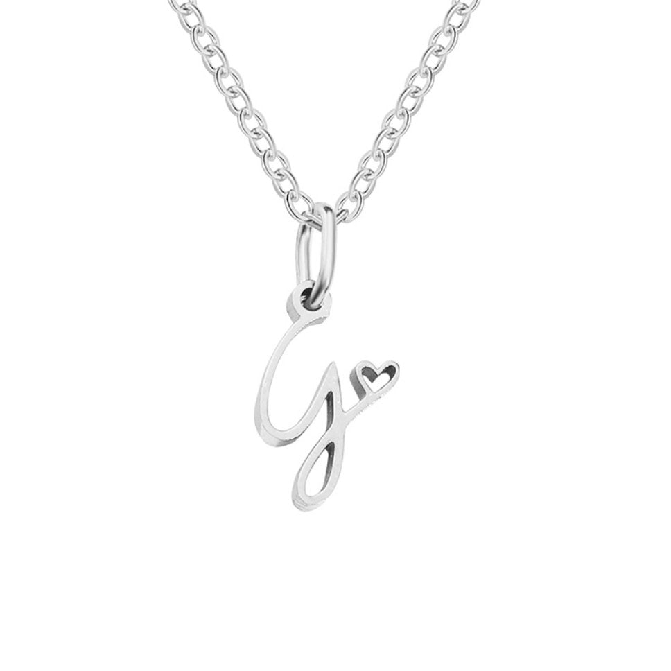 Initial Heart Charm Silver-Tone Necklace