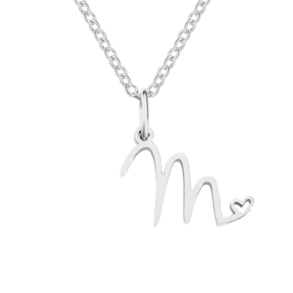 Initial Heart Charm Silver-Tone Necklace