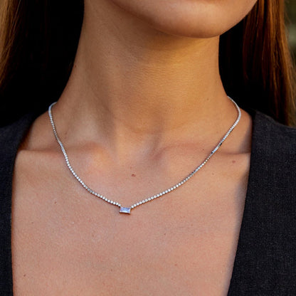 Silver-Tone Clustered Crystal Evening Necklace