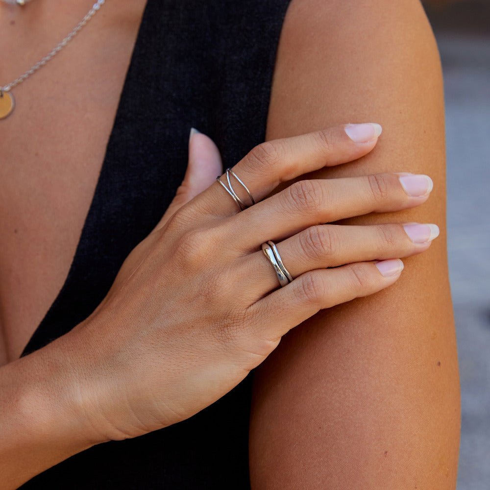 Madison Rippled Wave Silver-Tone Ring Set