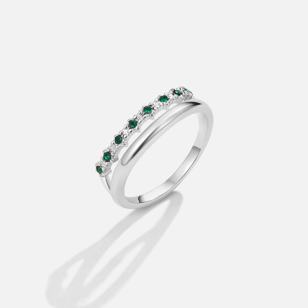 Marissa Green Crystal Silver-Tone Layer Ring