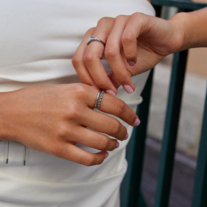 Marissa Green Crystal Silver-Tone Layer Ring