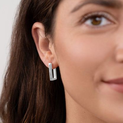 Angular Silver-Tone Rectangular Earrings