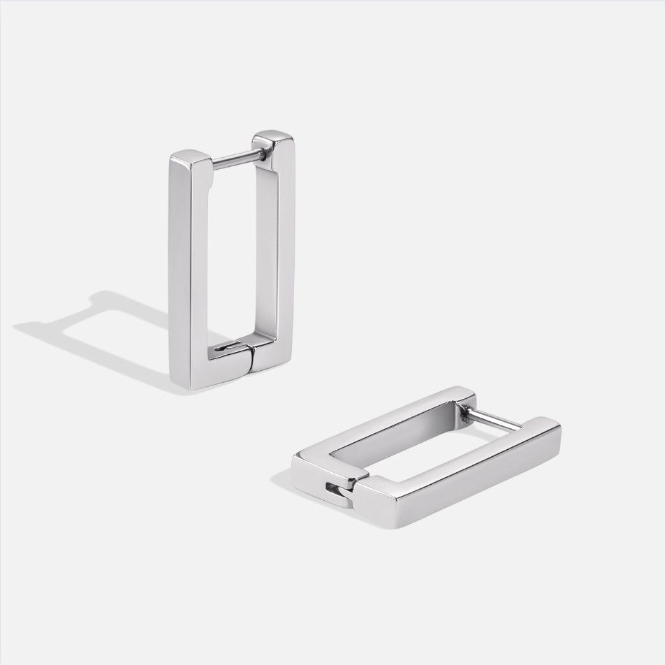 Angular Silver-Tone Rectangular Earrings